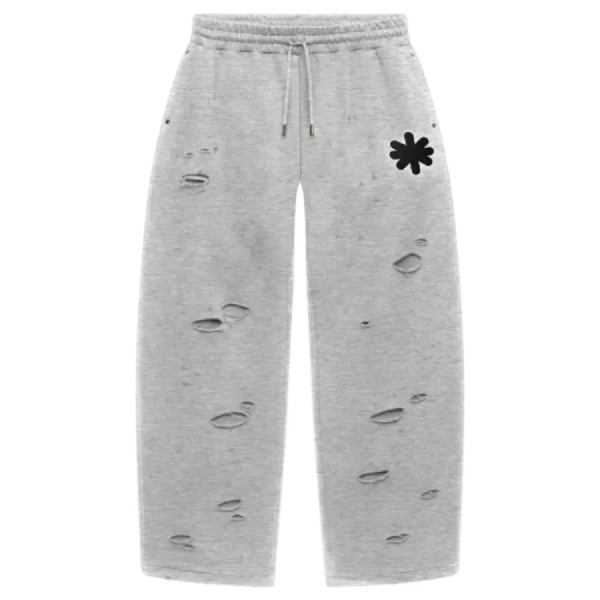 Grey Sweatpants Logo Close-Up
