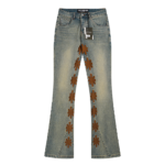 Men's Embroidered Flower Jeans Close-Up