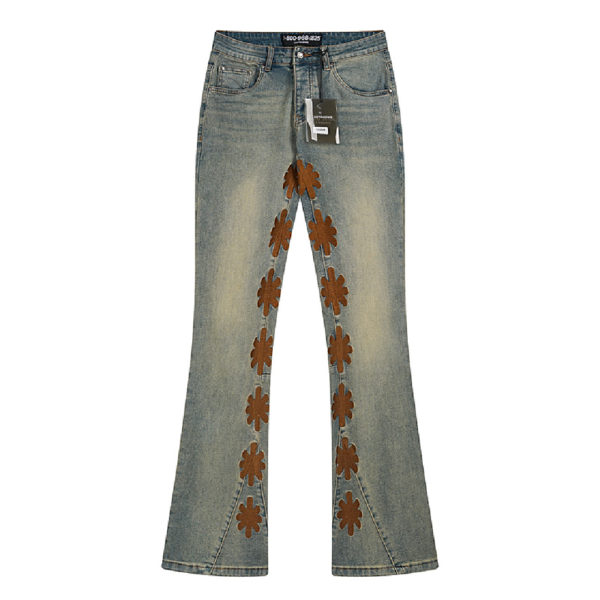 Men's Embroidered Flower Jeans Close-Up